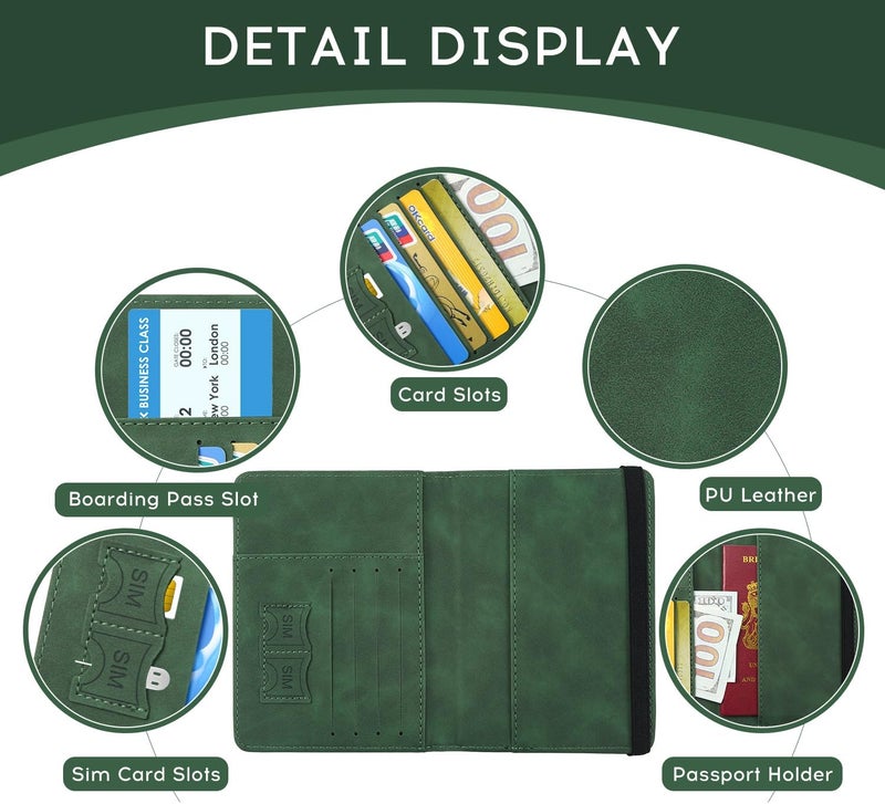 ILIYAH -Passport Cover-Passport Holder Travel Wallet-RFID Blocking Passport Case Travel Accessories Card Holder Wallet Unisex Travel Gifts(Green) - Image 4